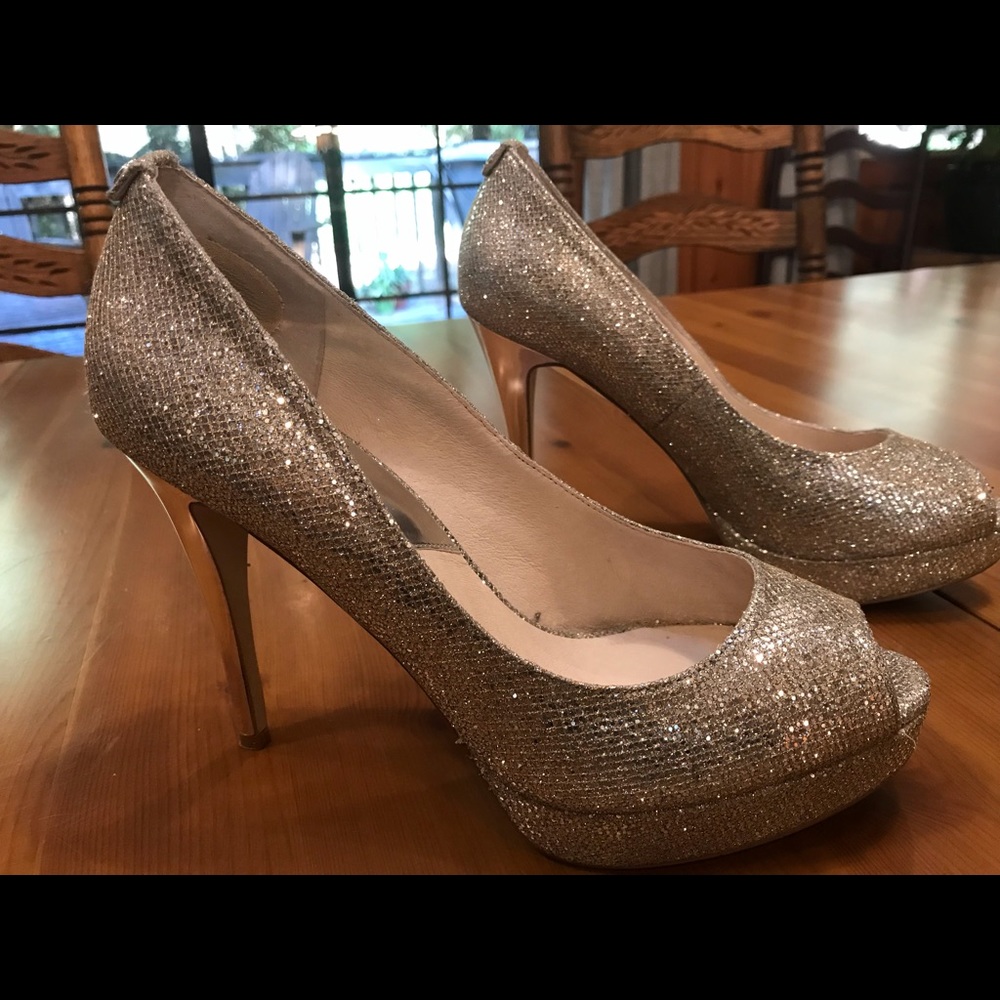 Michael Kors York Platform Silver Glitter Heels